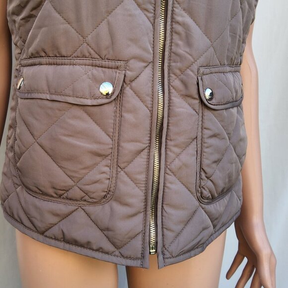 Thread & Supply Quilted Puffer Vest Size Small Gray Khaki Women's zip up - Picture 3 of 7